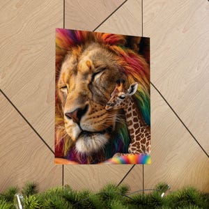 Regenboogmanen Leeuw Giraffe Kunstprint, Kleurrijke Kinderkamerposter (Museumkwaliteit papier) afbeelding 3