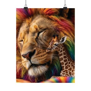 Regenboogmanen Leeuw Giraffe Kunstprint, Kleurrijke Kinderkamerposter (Museumkwaliteit papier) afbeelding 7
