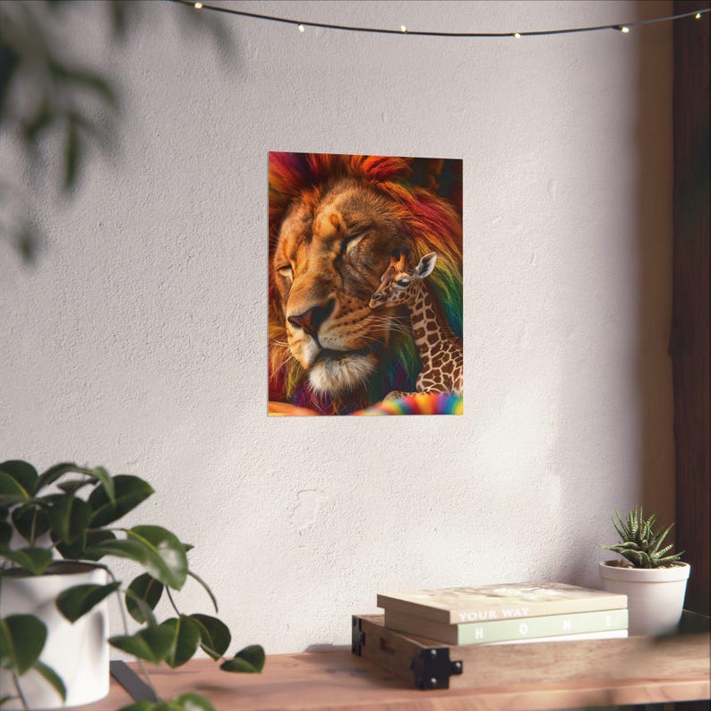 Regenboogmanen Leeuw Giraffe Kunstprint, Kleurrijke Kinderkamerposter (Museumkwaliteit papier) afbeelding 9