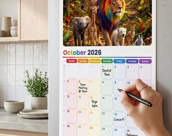 Rainbow Lion Family Calendar 2026, A4 US Letter (Digital Download)