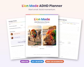 ADHD Momentum Planner, High/Low Energy Tracks, Body Doubling (Digital Download)