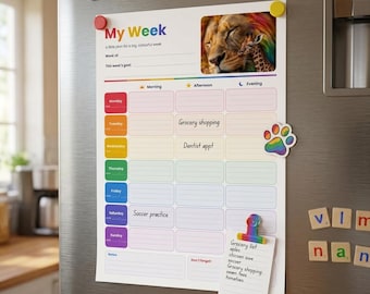 Rainbow Lion Weekly Planner Bundle, Undated Morning Afternoon Evening Layout (Digital Download)