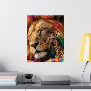 Regenboogmanen Leeuw Giraffe Kunstprint, Kleurrijke Kinderkamerposter (Museumkwaliteit papier) afbeelding 6