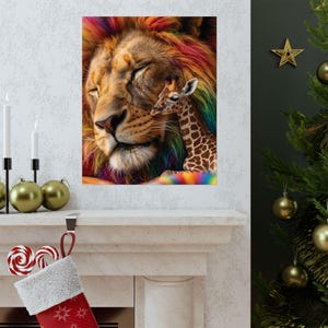 Regenboogmanen Leeuw Giraffe Kunstprint, Kleurrijke Kinderkamerposter (Museumkwaliteit papier) afbeelding 5
