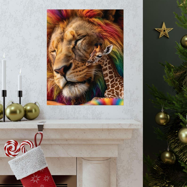 Regenboogmanen Leeuw Giraffe Kunstprint, Kleurrijke Kinderkamerposter (Museumkwaliteit papier) afbeelding 5