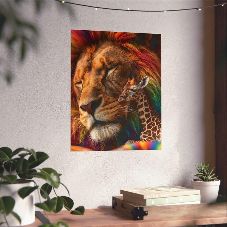 Regenboogmanen Leeuw Giraffe Kunstprint, Kleurrijke Kinderkamerposter (Museumkwaliteit papier) afbeelding 4