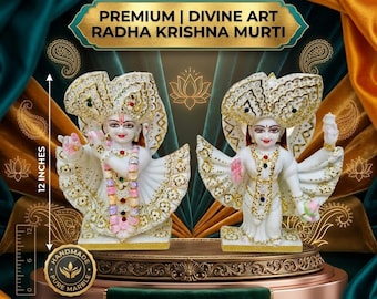 Estatua de mármol de Radha Krishna de 30 cm (12 pulgadas), hecha a mano, de mármol blanco puro, ídolo del dios hindú, decoración para el templo del hogar.