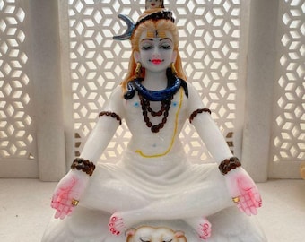 2 Feet Lord Shiva White Marble Statue: Handcrafted Mahadev Murti, Indian Artisan Sculpture