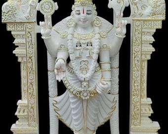 Tirupati Balaji Marmorstatue Lord Venkateshwara Idol, handgemachter weißer Makrana Marmor Murti