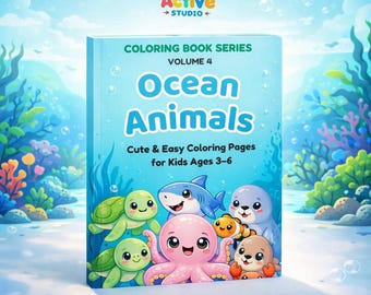 Ocean Animals Coloring Book – Kids Ages 3-6, Printable Pages (PDF Download)