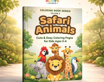 Safari Animals Coloring Book – Kids Ages 3-6, Printable Pages (PDF Download)