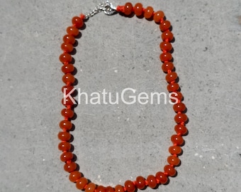 Orange Carnelian Necklace 8mm Hand Knotted Beads, Boho Statement Gemstone Jewelry, Sterling Silver Clasp, Handmade Gift for Her