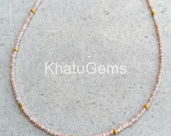 Peach Sunstone 2mm Faceted Necklace, Dainty Gemstone Necklace, Minimalist Layering Jewelry, Sterling Silver Clasp, Gift for Her