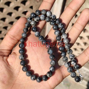 Labradorite Necklace 8mm Round Beads, Flashy Gray Gemstone Necklace, Boho Statement Jewelry, Natural Stone Gift for Her