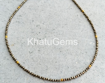 Pyrite Necklace 2mm Faceted Beads, Dainty Gold Gemstone Necklace, Minimalist Layering Jewelry, Delicate Crystal Gift for Her