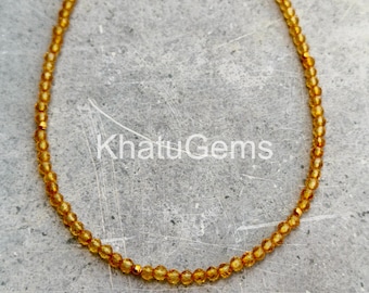 Yellow Topaz 3mm Faceted Necklace, November Birthstone Necklace, Dainty Topaz Beaded Necklace, Sterling Silver Clasp, Minimal Layering Jew