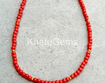 Red Coral Necklace 3mm AAA Beaded Gemstone Jewelry, Dainty Red Necklace, Minimalist Layering Jewelry, Sterling Silver Clasp, Gift for Her