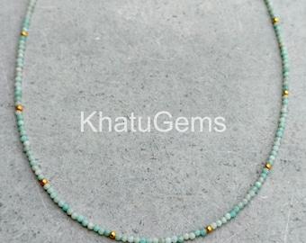 Blue Apatite Necklace 2mm Faceted Gemstone Beads, Dainty Blue Crystal Necklace, Minimalist Layering Jewelry, Sterling Silver Gift for Her
