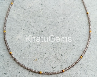 Smoky Quartz Necklace 3mm Faceted Beads, Natural Brown Gemstone Jewelry, Dainty Minimalist Layering Necklace, Sterling Silver Gift