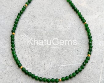 Natural Jade Necklace 3mm Rondelle Beads, Smooth Green Gemstone Jewelry, Dainty Layering Necklace, Sterling Silver Clasp, Gift for Her
