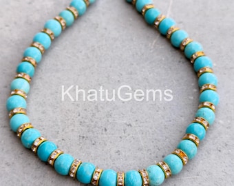Blue Turquoise Necklace 8mm AAA Beads, Natural Gemstone Necklace, Sterling Silver Clasp, Handmade Dainty Jewelry, Gift for Her