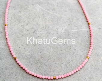Natural Pink Coral Necklace  2mm Faceted Rondelle, Dainty Pink Gemstone Choker, Minimalist Thin Layering Jewelry, Gift for Her