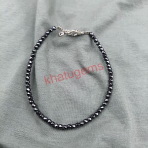 Hematite Bracelet, Faceted Round Gemstone Beads, Sterling Silver Clasp, Minimalist Stackable Jewelry, Healing Crystal Gift for Her