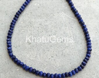 Lapis Lazuli Necklace 4mm Rondelle Beads, Deep Blue Gemstone Jewelry, Boho Statement Necklace, Sterling Silver Clasp, Gift for Her