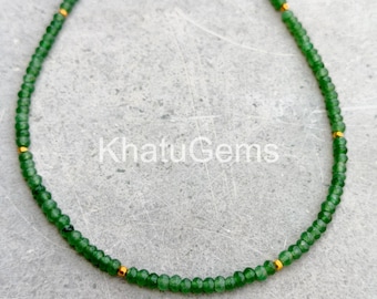 Emerald Necklace Rondelle Beads, Dainty Green Gemstone Jewelry, Sterling Silver Clasp, Minimalist Layering Necklace, Gift for Her