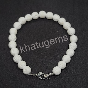 White Lava Stone Bracelet 8mm, Essential Oil Diffuser Bracelet, Natural Lava Bead Jewelry, Minimalist Healing Bracelet, Gift for Her