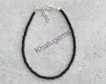 Black Tourmaline Anklet Bracelet, Handmade Gemstone Anklet, Dainty Boho Ankle Jewelry, Protective Black Stone Anklet, Gift for Her