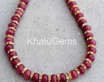 Red Carnelian Beaded Necklace, 8mm rondelle Gemstone Necklace, Sterling Silver Clasp, Bold Statement Jewelry, Gift for Her