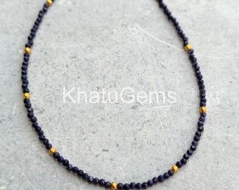 Black Spinel Rondelle Beaded Necklace, Natural Black Gemstone Necklace, Sterling Silver Clasp, Minimal Layering Jewelry Gift for Her