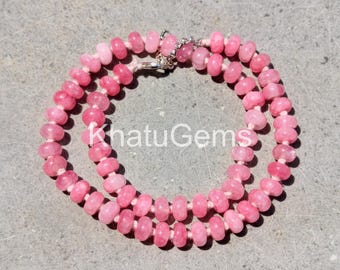 Pink Opal Necklace Hand Knotted Rondelle Beads, Soft Pink Gemstone Jewelry, Boho Layering Necklace, Sterling Silver Clasp, Gift for Her
