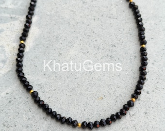 Black Tourmaline 3mm Faceted rondelle Necklace, Natural Protection Gemstone Necklace, Sterling Silver Clasp, Dainty Layering Gift
