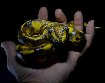 Ball Python Sculpture Art, Realistic Snake Statue, Handmade Reptile Collectible, Gothic Home Decor