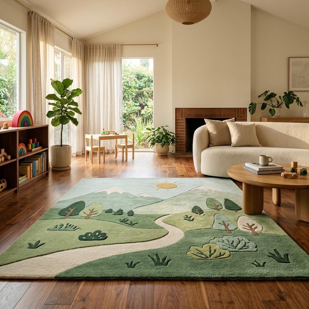 Mountain Landscape Area Rug | Nursery Playroom Decor | Hand Tufted