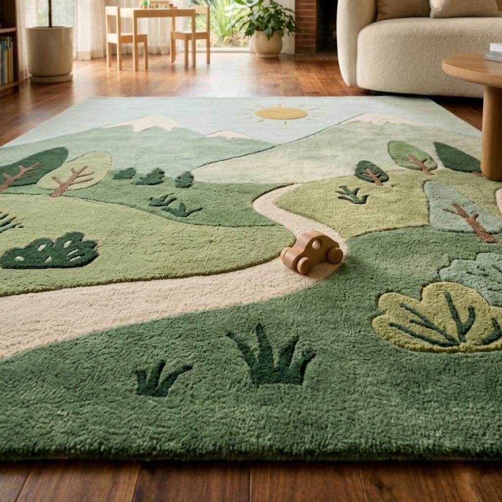Mountain Landscape Area Rug | Nursery Playroom Decor | Hand Tufted