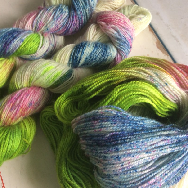 Easter Grass Indie dyed Fingering Weight Yarn 50g Sock Pink Green Blue Superwash SALE Clearance