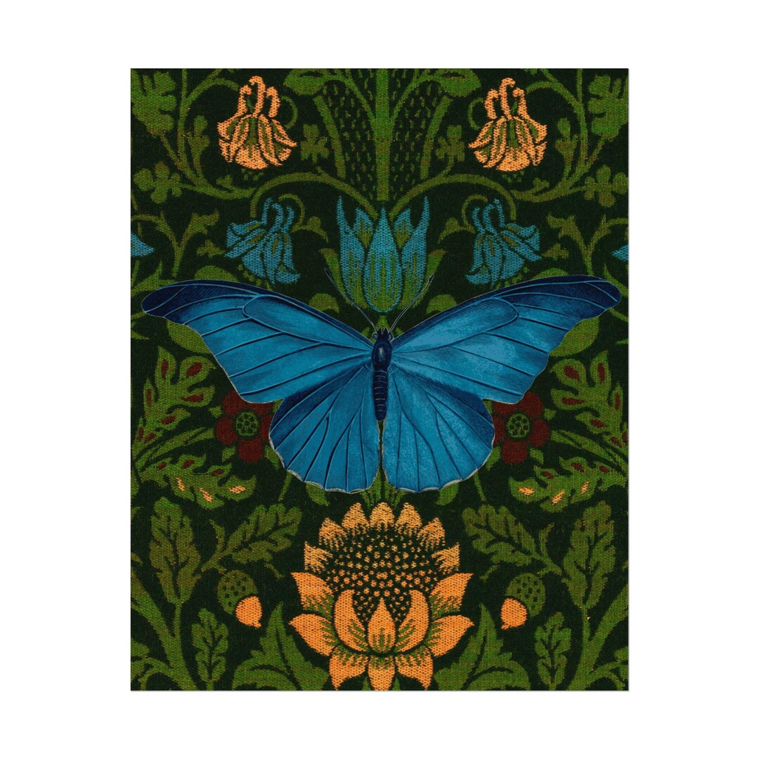 Blue Butterfly Botanical Print – Vintage Style Floral Art - Etsy