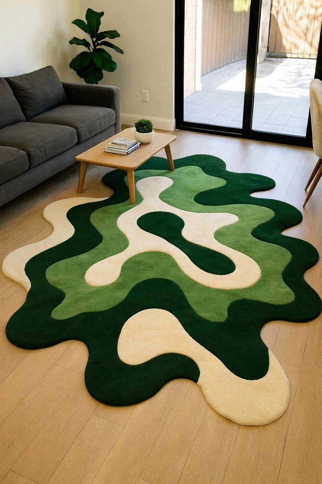 Uunique Green Rugs Handmade Abstract Green Tufted Wool Rug, Organic Irregular Living Room ...