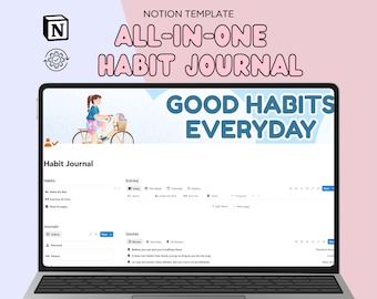 Sjabloon Notion Habit Notion Jounal Tracker | Alles-in-één dagelijkse gewoonte-tracker | Digitale wellnessplanner | Life Organizer voor productiviteit