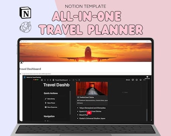 Notion Alles-in-één-dashboard voor reisplanner (digitale download) Sjabloon Reisroute Vakantietracker Journaal- en paklijst Budgettracker
