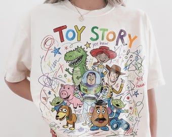 Toy Story Kids Shirt Comfort Colors, Childlike Drawing Woody Buzz Tee, You've Got a Friend in Me Pixar Top, Disney Family Trip 2026 Gift