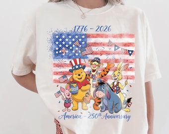 Comfort Colors® USA 250th Anniversary Pooh Shirt, Patriotic 4th of July Shirt, Winnie the Pooh Friends America 1776 2026, Retro Disney Shirt
