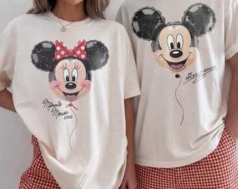 Retro Mickey and Friends Balloon Shirt, Couple Mickey Minnie Tee , Disneyland Trip Family Outfit, Cute Disney Friends T-shirt, WDW Family