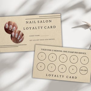 Modern Nail Salon Loyalty Card Canva Template, Chic Ombre Rewards Card, Editable Luxury Nail Tech Stationery, Beauty Business Customer Card