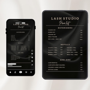 Lash Tech Price List Canva Template, Eyelash Extension Menu Sign, Dark Luxury Lash Studio Printable, Editable Beauty Salon Pricing Board