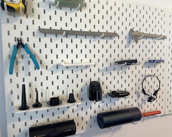 Skadis Pegboard Hooks 3D printed – 4 Type Set (Double Long, Single Long, Short & shelf)
