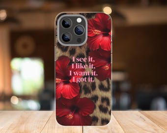 Leopard Floral Phone Case, Tropical Hibiscus, Pink Stars, Mob Wife